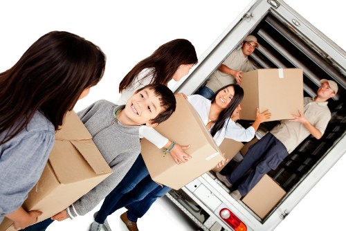 Student removal van loading boxes in Mitcham