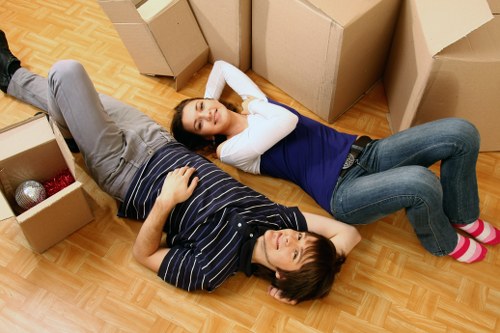 Furniture and boxes arranged for a cubic-yard estimate