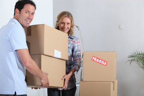 Carefully arranged packed boxes in a local moving van